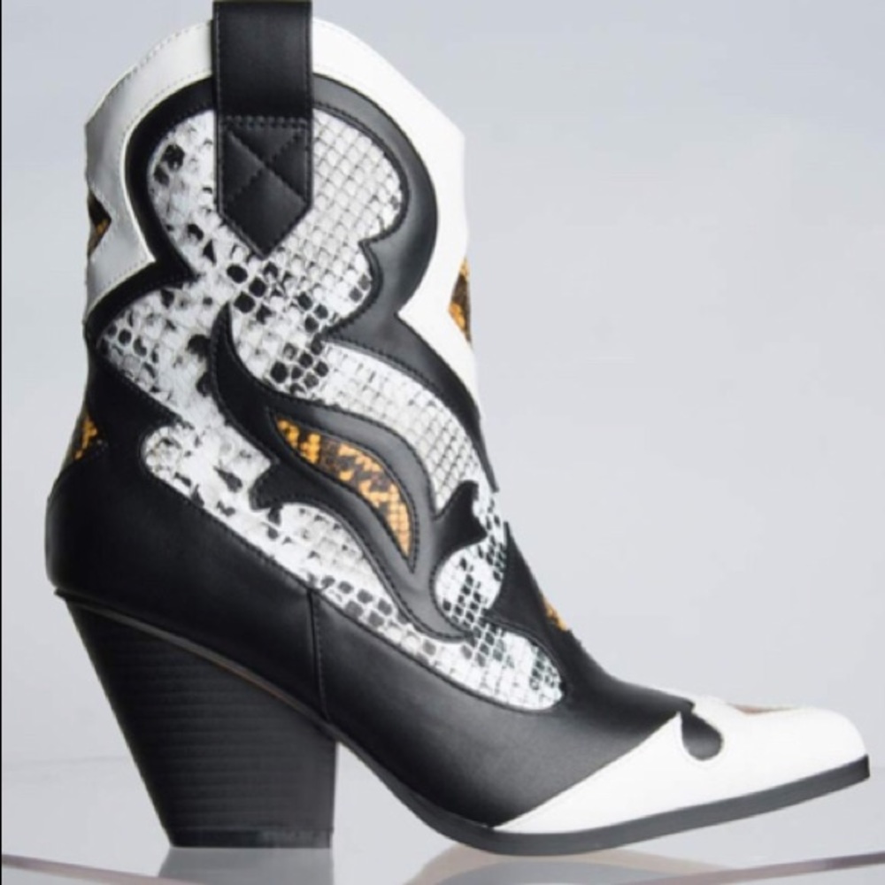 Faux leather ankle heeled boots